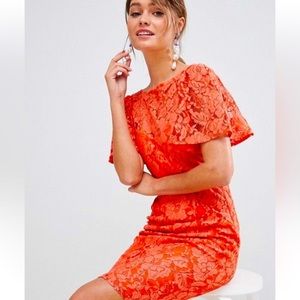 paper doll Orange Lace Wedding Guest Dress